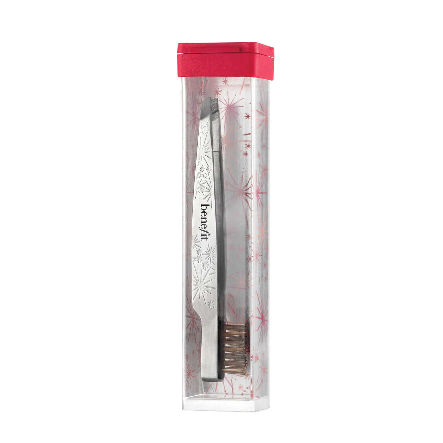 Slanted tweezers with grooming brush